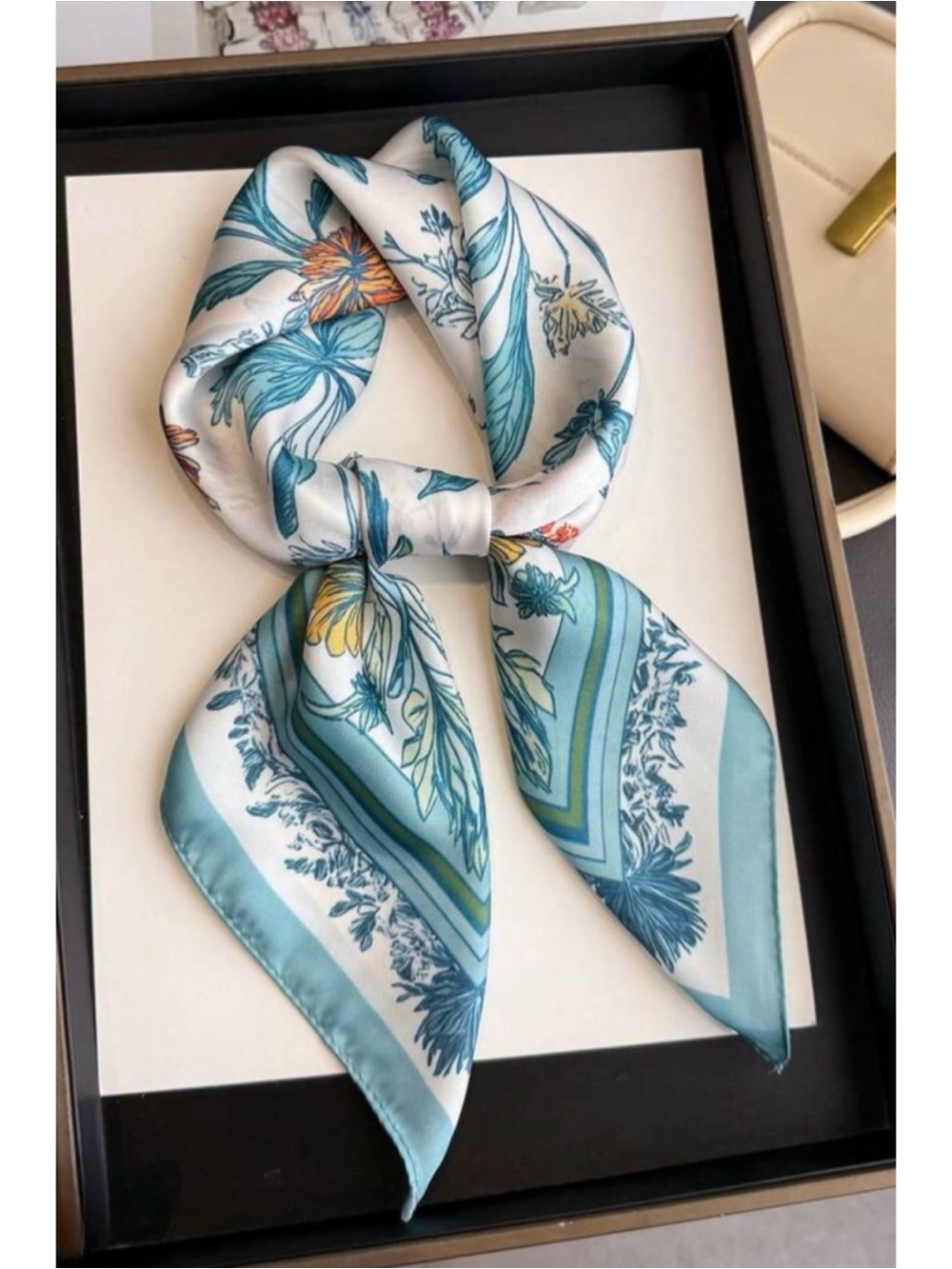 Luxe teal floral wild rag western neck scarf • new!